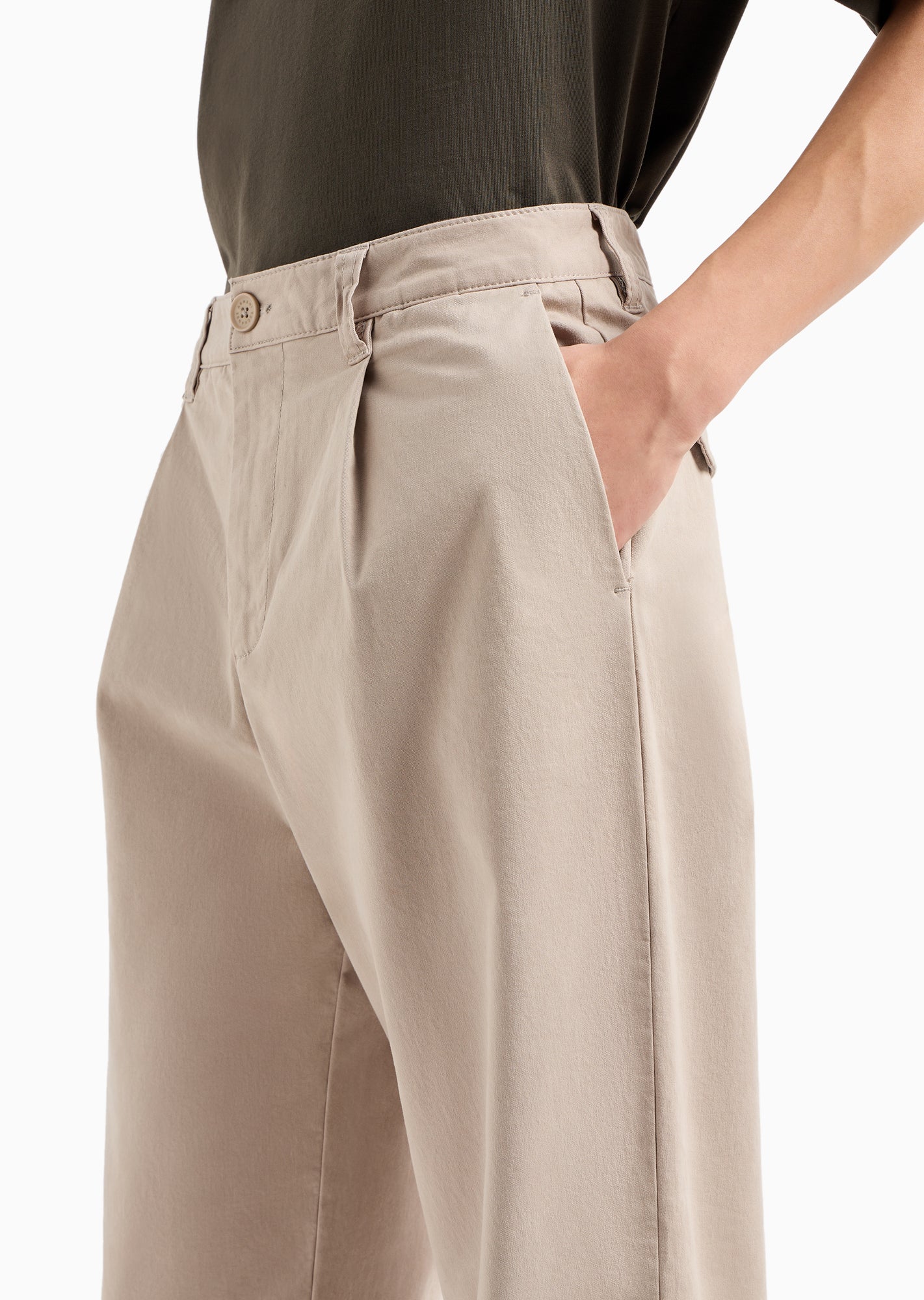 Pantalone Chino In Cotone Elasticizzato Beige