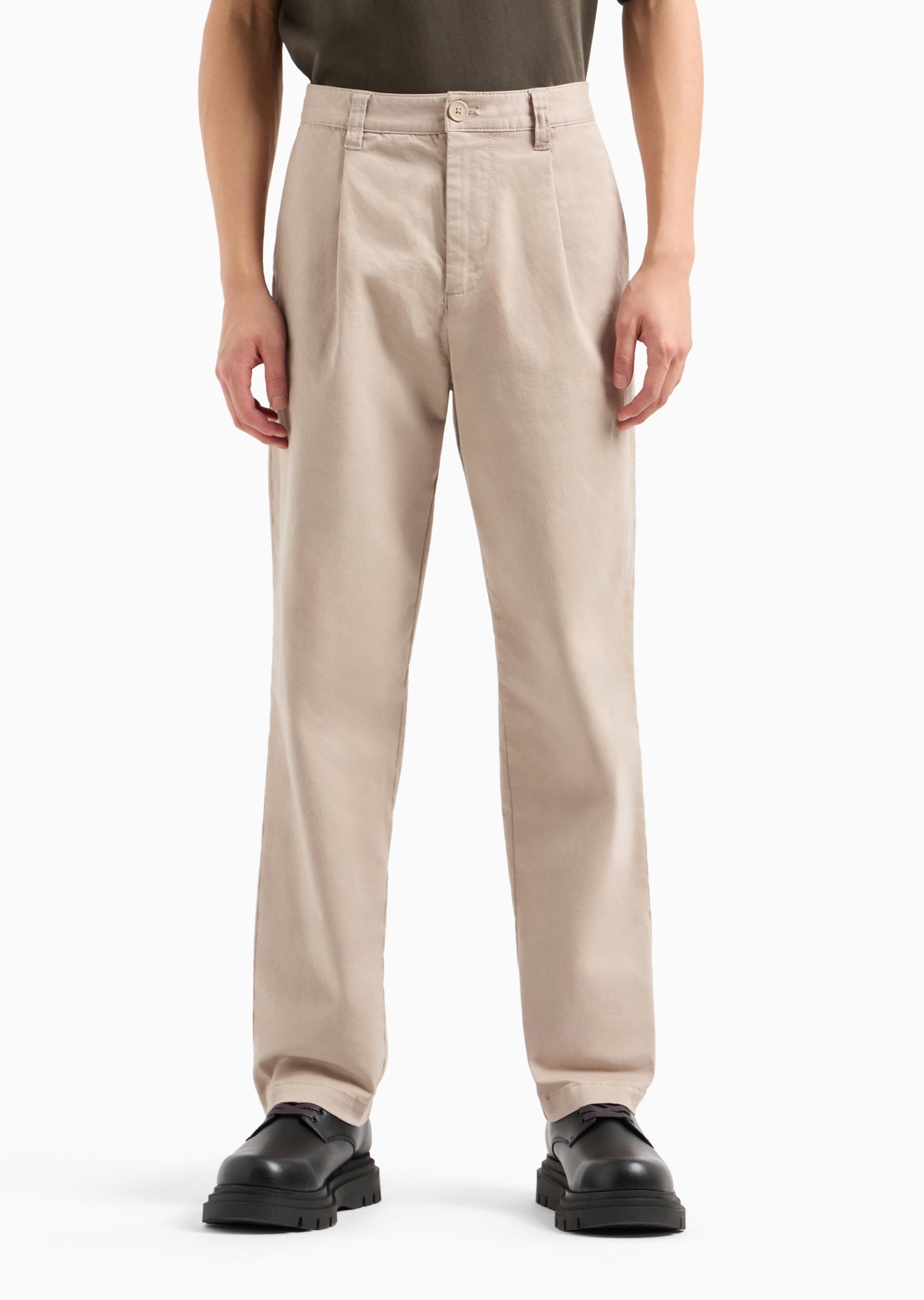 Pantalone Chino In Cotone Elasticizzato Beige