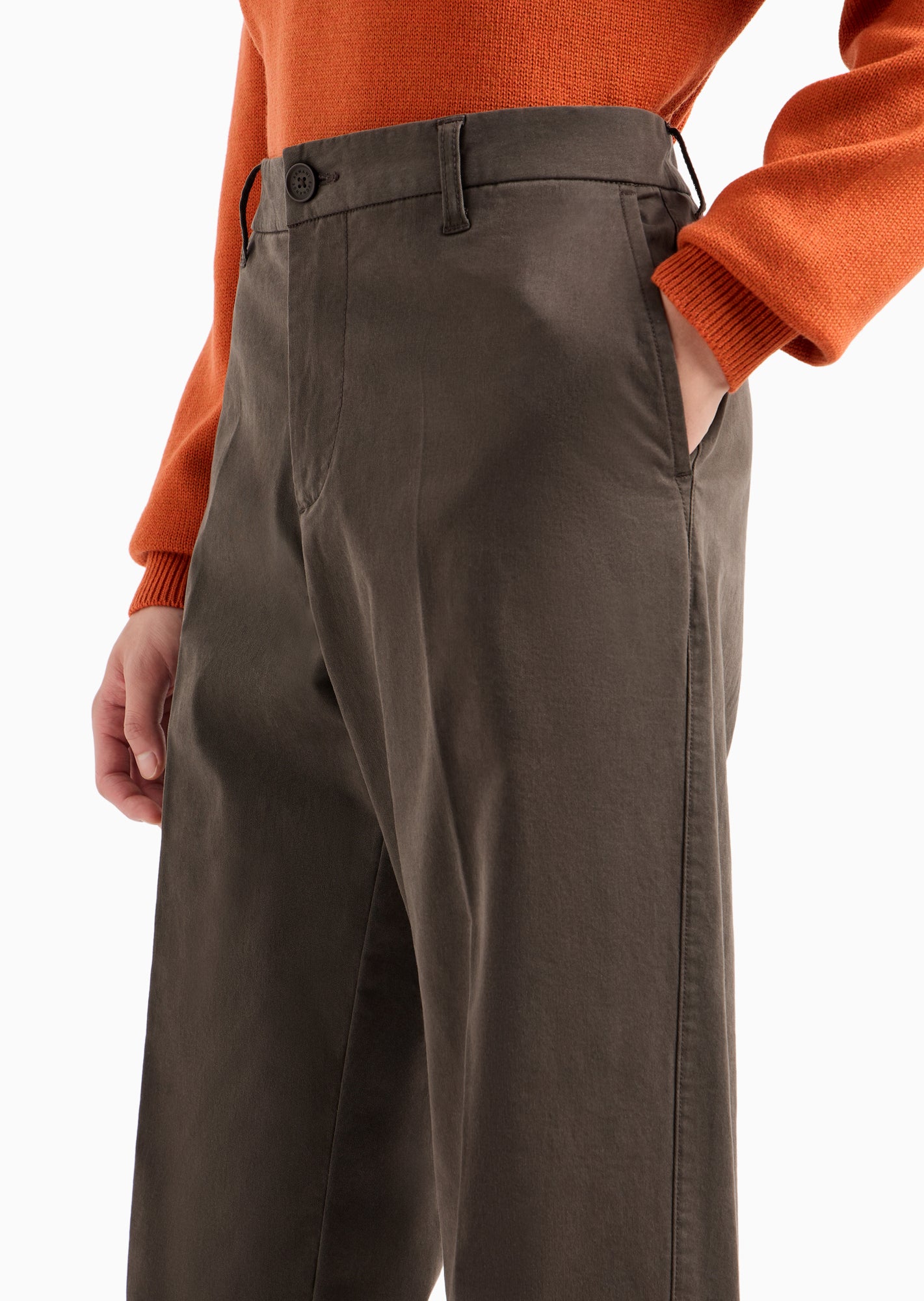 Pantalone Chino In Cotone Elasticizzato Marrone