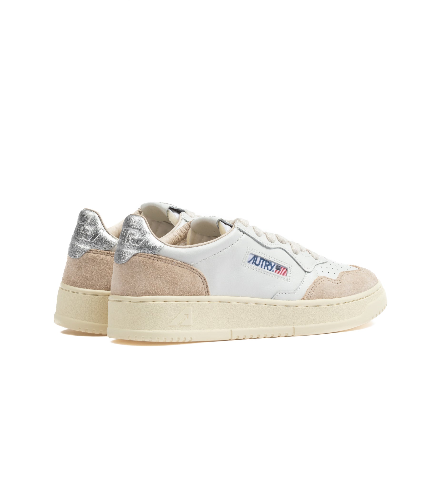 Autry Medalist Low Pelle E Suede Bainco Argento Donna