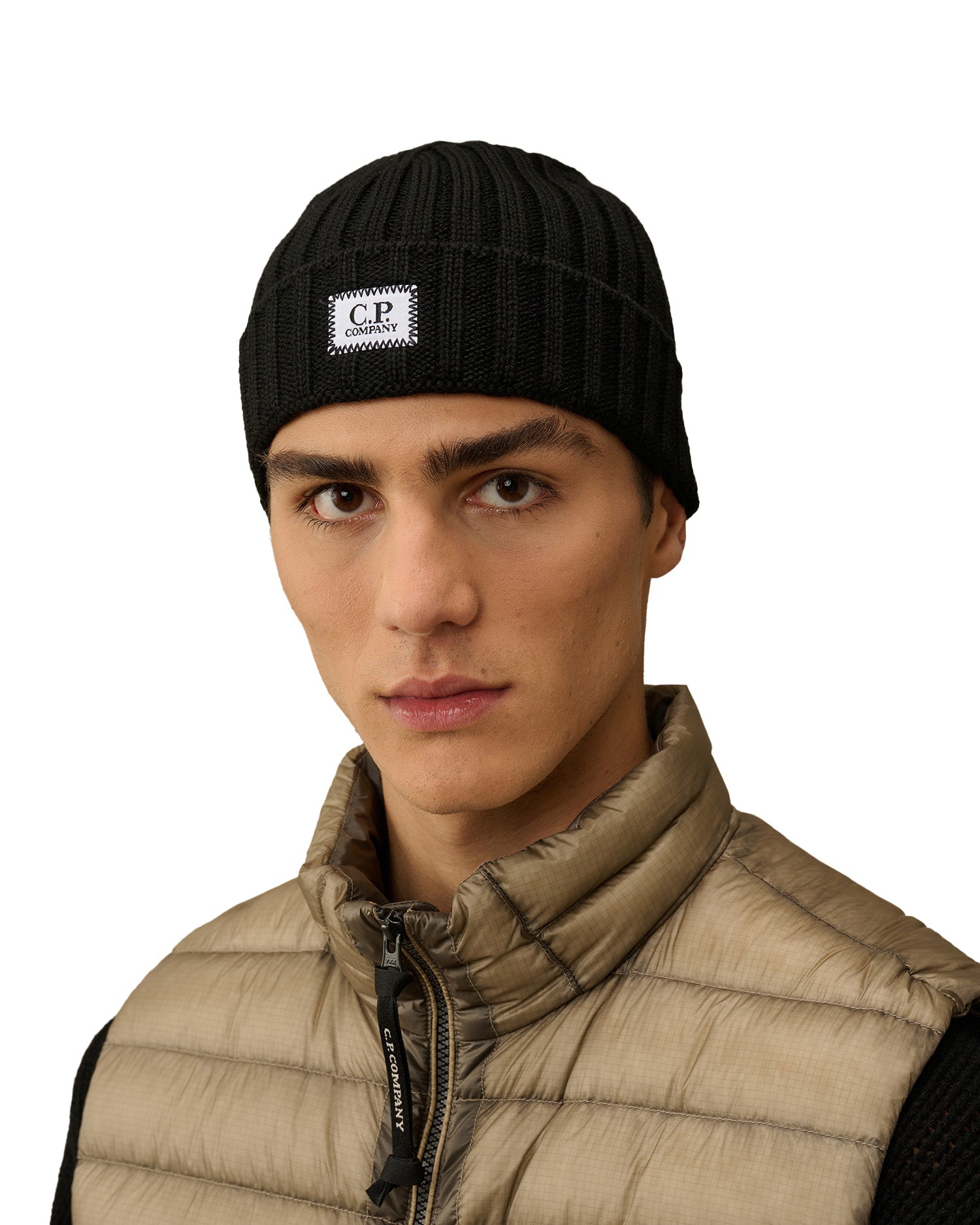 Cuffia C.P. Company Lana Merino Logo Nero