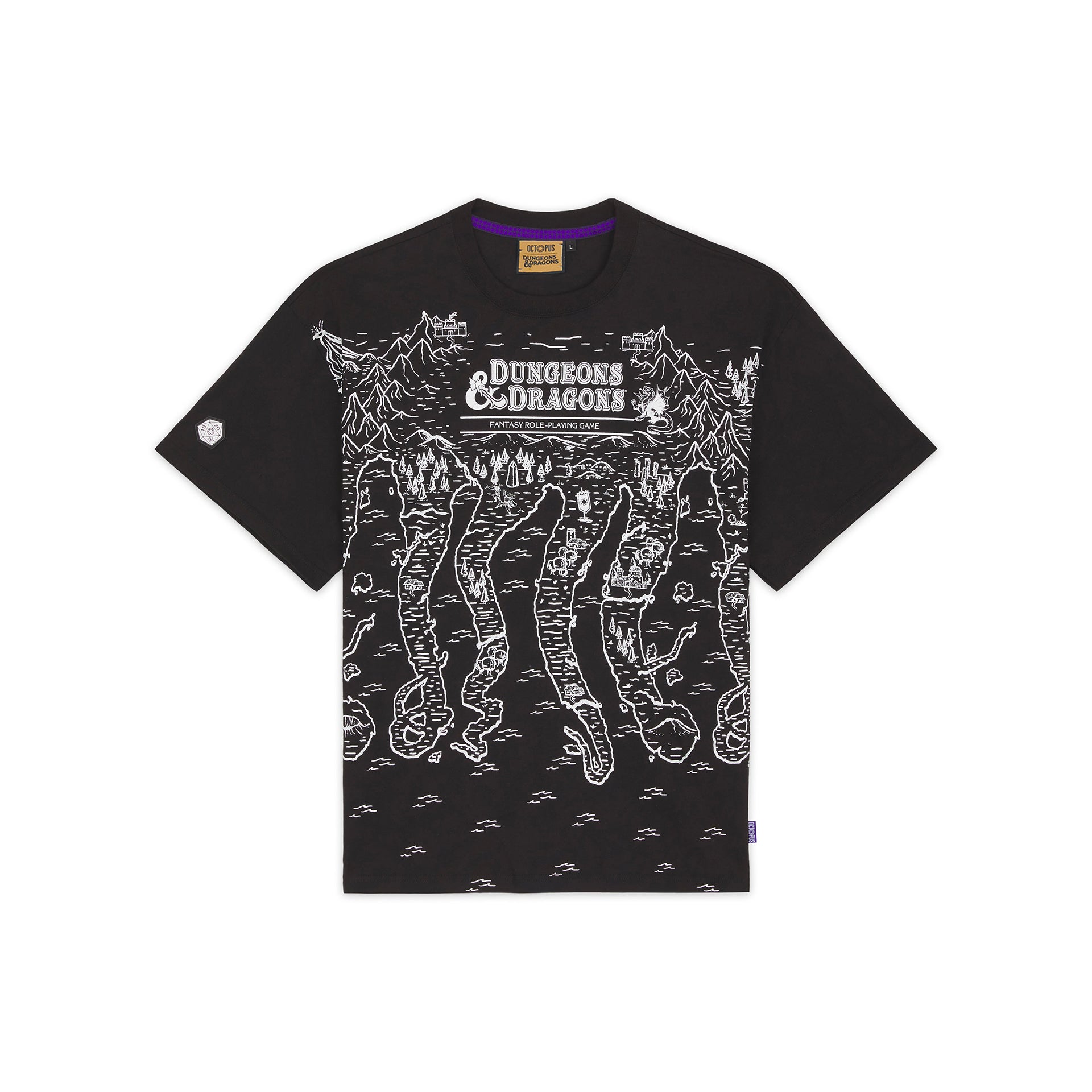 T-Shirt Octopus Dungeons & Dragons Map Tee Nero