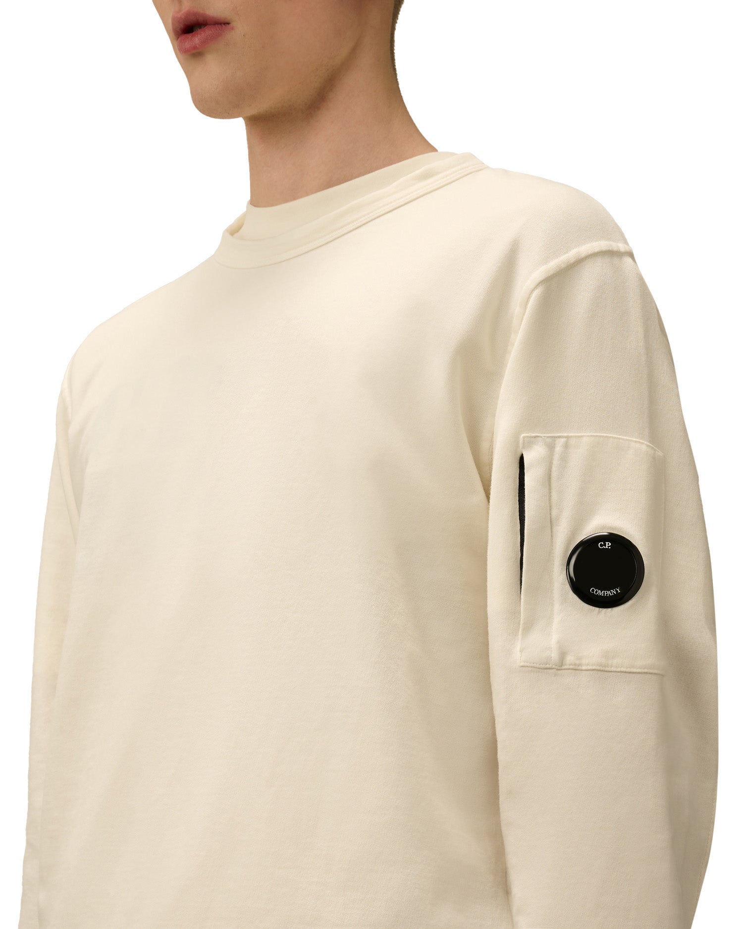 C.P. Company Light Fleece Sweatshirts-Crew Neck Bianco Uomo