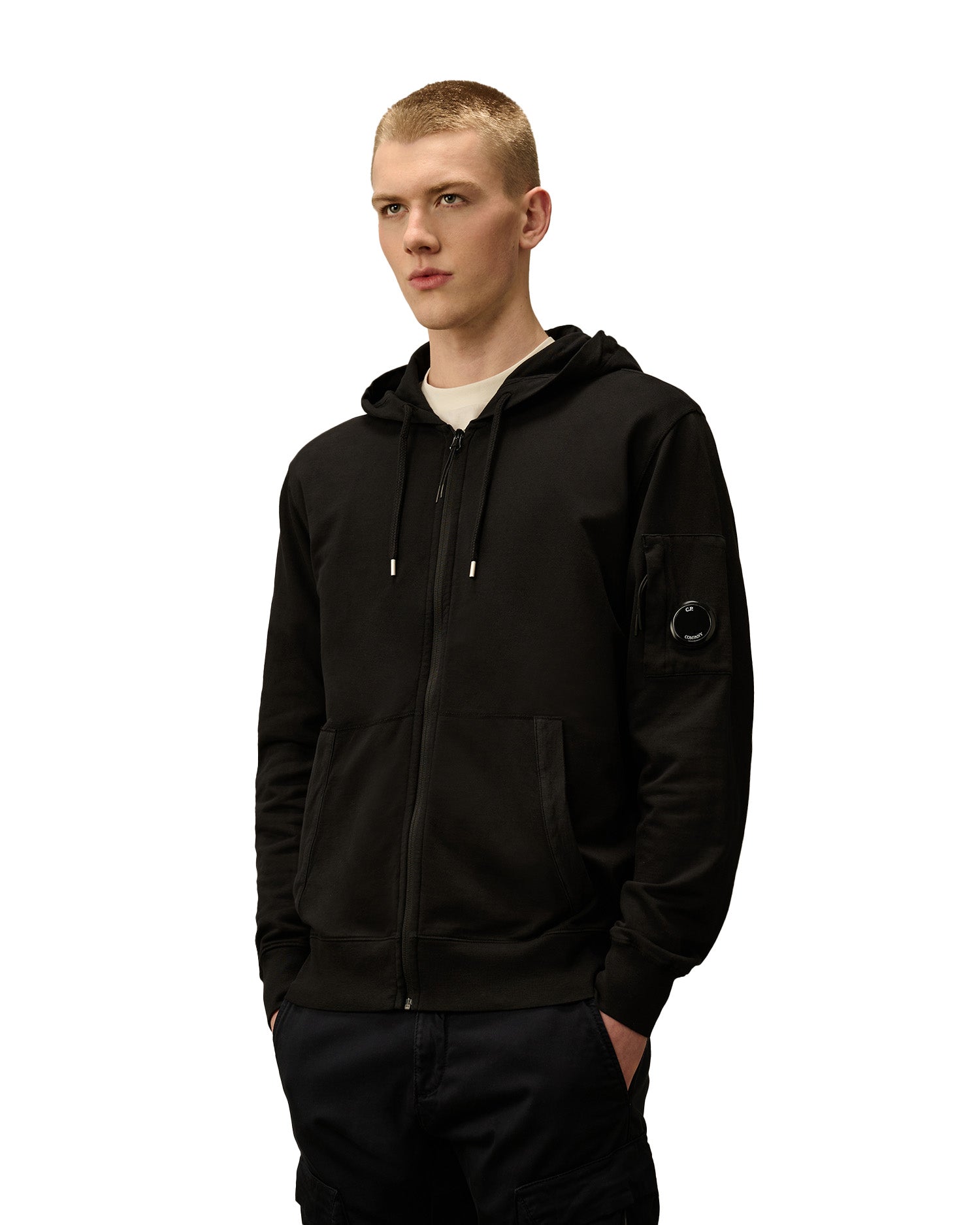 C.P. Company  Light Fleece Full Zip Sweatshirts Hooded Open Nero Uomo